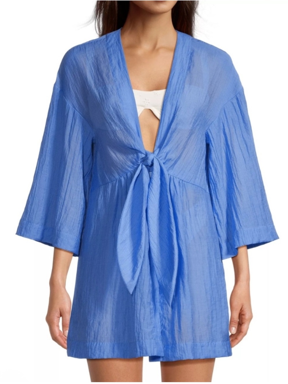 Cinq a Sept Ralpha Crinkled Mini Coverup in Endless Sky Size Large - Picture 2 of 10